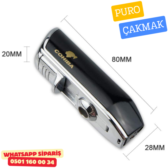Cohiba Premium Puro Çakmağı – Siyah & Krom Metal Gövde