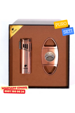 Cohiba Puro Seti – Bakır Ton Premium Çakmak & Kesici