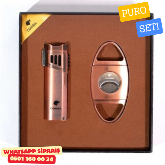 Cohiba Puro Seti – Bakır Ton Premium Çakmak & Kesici