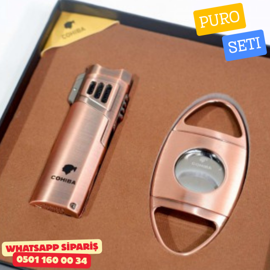 Cohiba Puro Seti – Bakır Ton Premium Çakmak & Kesici