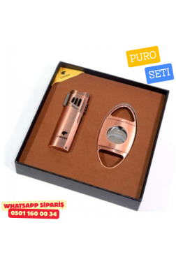 Cohiba Puro Seti – Bakır Ton Premium Çakmak & Kesici