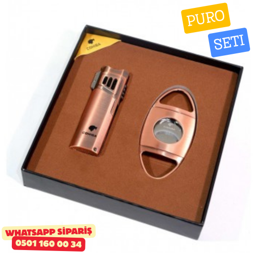 Cohiba Puro Seti – Bakır Ton Premium Çakmak & Kesici