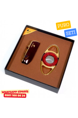 Cohiba Puro Seti – Bordo & Altın Detaylı Premium Çakmak ve Kesici