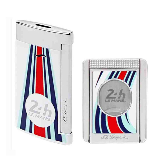 S.T. Dupont Le Mans Slim 7 Çakmak ve Sehpalı Kesici Seti Beyaz / Mavi