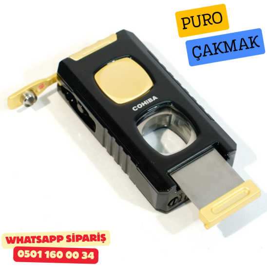 Cohiba Siyah-Gold Çift Torch Full Fonksiyonlu Puro Çakmak