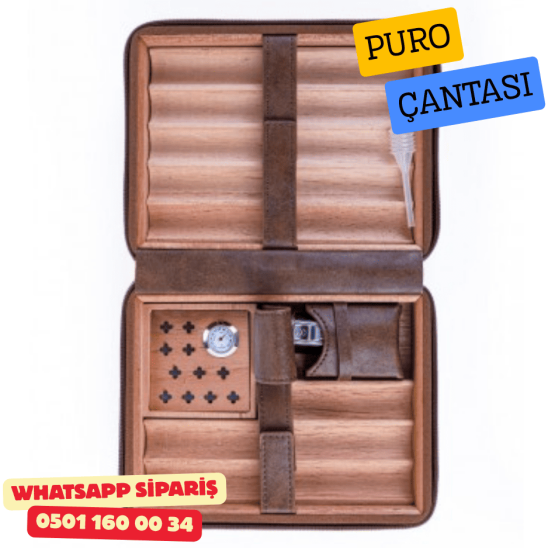 Kahverengi Dahili Çakmak Deri Puro Taşıma Çantası & Seyahat Humidoru