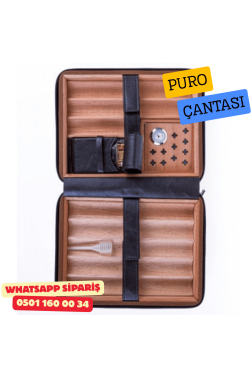 Siyah Dahili Çakmak Deri Puro Taşıma Çantası & Seyahat Humidoru