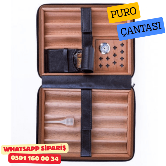 Siyah Dahili Çakmak Deri Puro Taşıma Çantası & Seyahat Humidoru