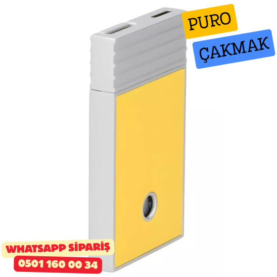 Caseti Paris Flat Sarı Mat / Gümüş Tek Jet Alevli Çakmak