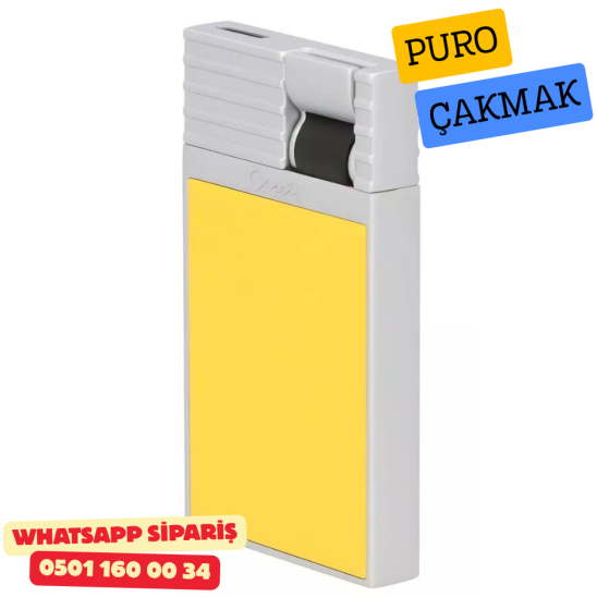 Caseti Paris Flat Sarı Mat / Gümüş Tek Jet Alevli Çakmak