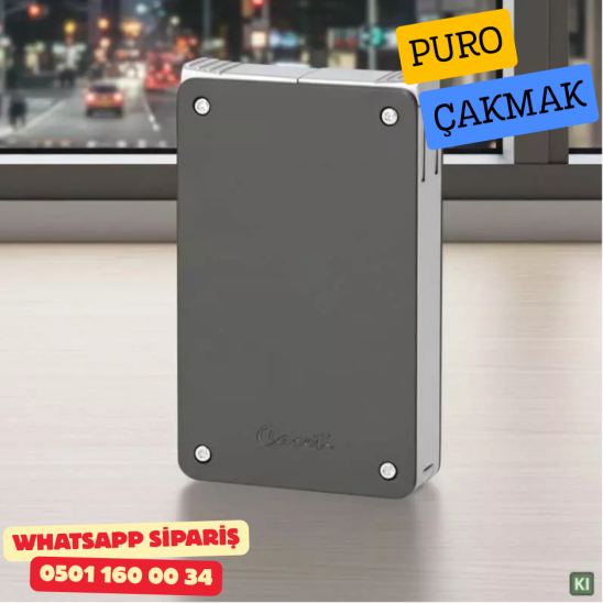 Caseti Duo Koyu Gri Mat / Krom Çift Jet + Soft Alevli Puro Çakmak