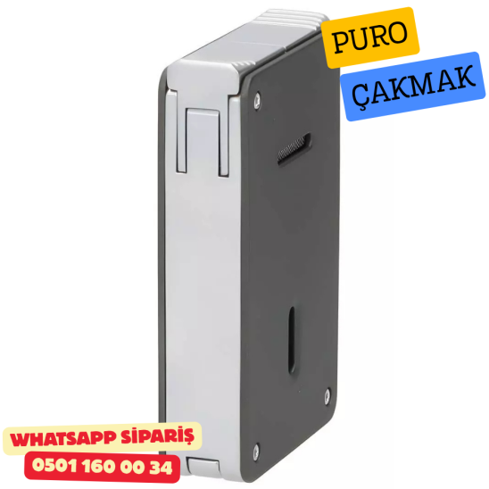 Caseti Duo Koyu Gri Mat / Krom Çift Jet + Soft Alevli Puro Çakmak