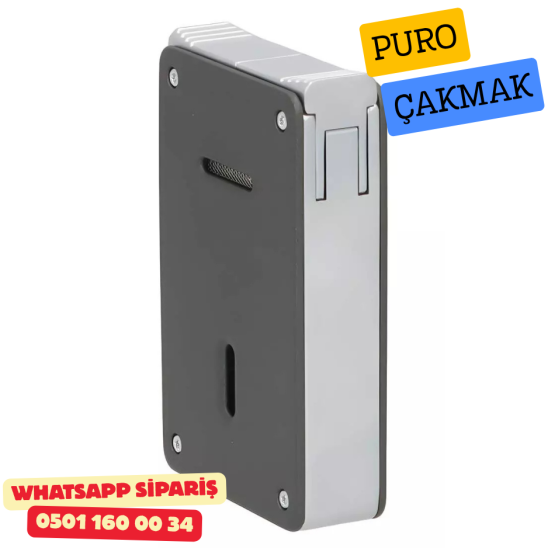 Caseti Duo Koyu Gri Mat / Krom Çift Jet + Soft Alevli Puro Çakmak