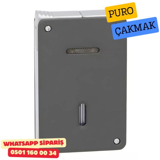 Caseti Duo Koyu Gri Mat / Krom Çift Jet + Soft Alevli Puro Çakmak