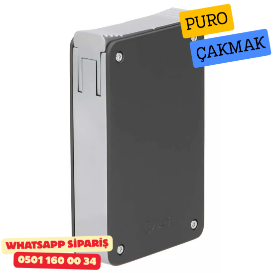 Caseti Duo Koyu Gri Mat / Krom Çift Jet + Soft Alevli Puro Çakmak