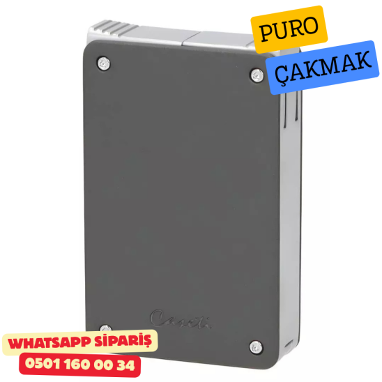 Caseti Duo Koyu Gri Mat / Krom Çift Jet + Soft Alevli Puro Çakmak