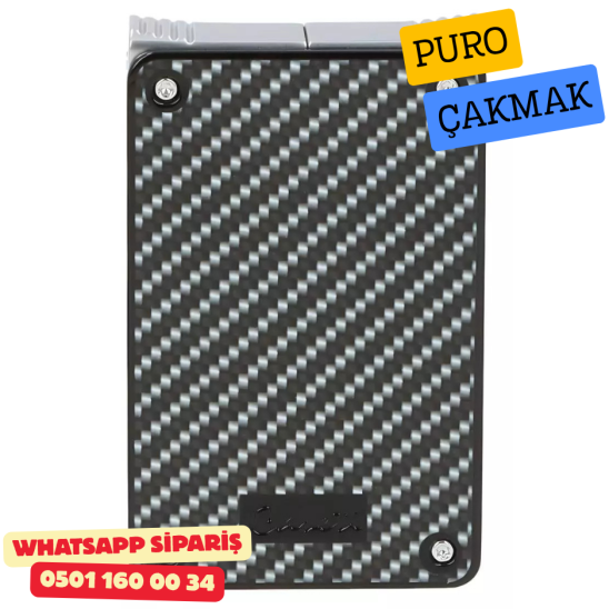 Caseti Duo Karbon Görünümlü / Krom Çift Jet + Soft Alevli Puro Çakmak