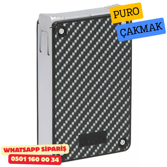 Caseti Duo Karbon Görünümlü / Krom Çift Jet + Soft Alevli Puro Çakmak