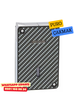 Caseti Duo Karbon Görünümlü / Krom Çift Jet + Soft Alevli Puro Çakmak