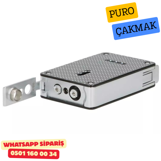 Caseti Duo Karbon Görünümlü / Krom Çift Jet + Soft Alevli Puro Çakmak