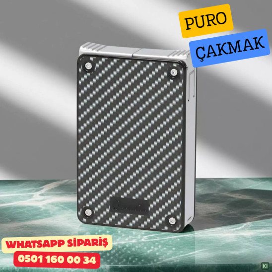 Caseti Duo Karbon Görünümlü / Krom Çift Jet + Soft Alevli Puro Çakmak
