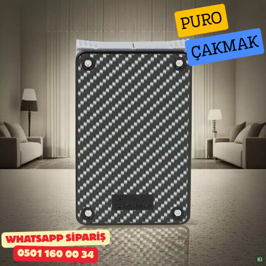 Caseti Duo Karbon Görünümlü / Krom Çift Jet + Soft Alevli Puro Çakmak