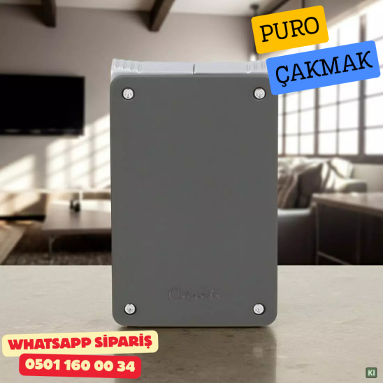 Caseti Duo Koyu Gri Mat / Krom Çift Jet + Soft Alevli Puro Çakmak