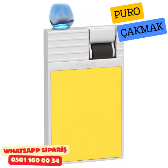 Caseti Paris Flat Sarı Mat / Gümüş Tek Jet Alevli Çakmak