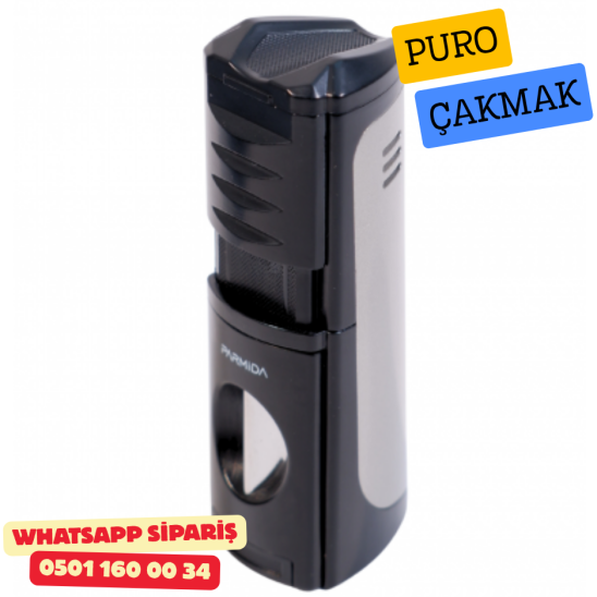 Puro Çakmak – 3 Alevli Jet Torch & Puro Delici (Siyah Model)