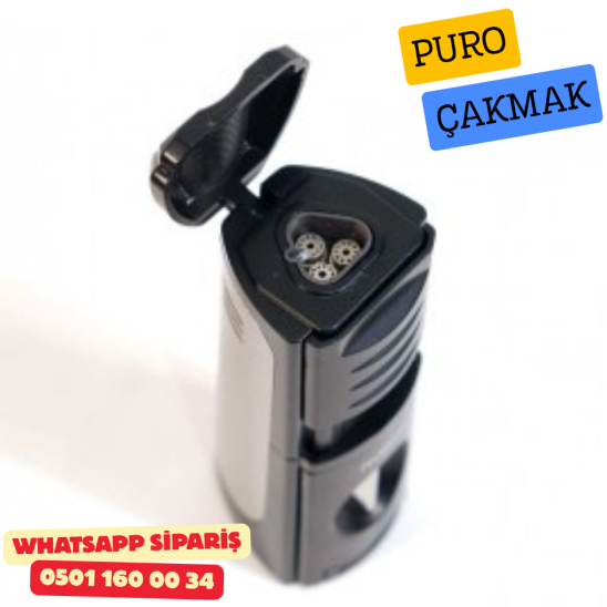 Puro Çakmak – 3 Alevli Jet Torch & Puro Delici (Siyah Model)