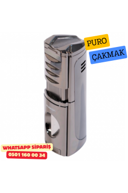 Puro Çakmak – 3 Alevli Jet Torch & Puro Delici (Metal / Silver Model)