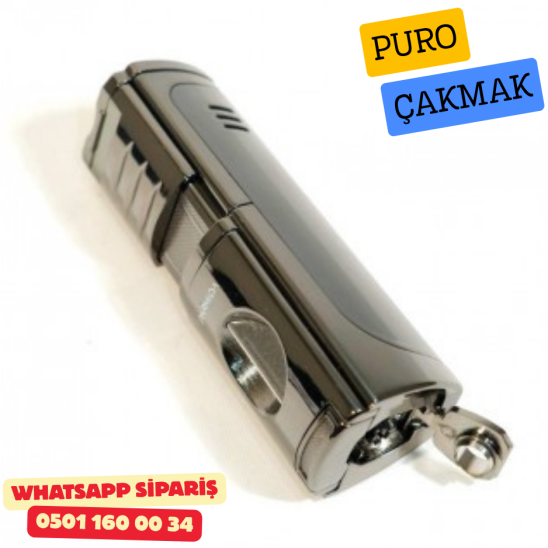 Puro Çakmak – 3 Alevli Jet Torch & Puro Delici (Metal / Silver Model)