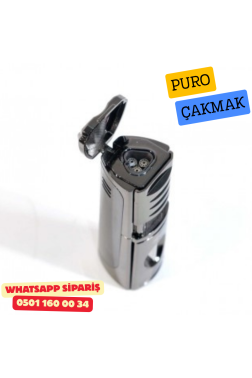 Puro Çakmak – 3 Alevli Jet Torch & Puro Delici (Metal / Silver Model)