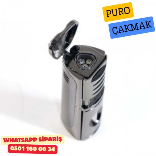 Puro Çakmak – 3 Alevli Jet Torch & Puro Delici (Metal / Silver Model)