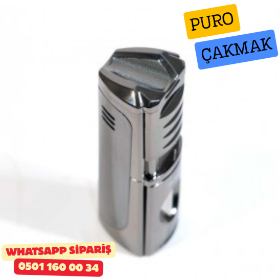 Puro Çakmak – 3 Alevli Jet Torch & Puro Delici (Metal / Silver Model)