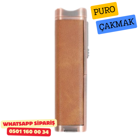 Kahverengi Deri Kaplamalı Üç Torch Puro Çakmak Kahverengi Deri Kaplamalı Üç Torch Puro Çakmak