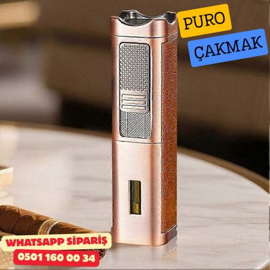 Kahverengi Deri Kaplamalı Üç Torch Puro Çakmak Kahverengi Deri Kaplamalı Üç Torch Puro Çakmak