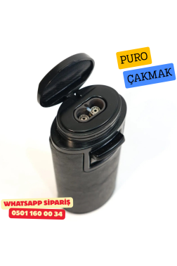 Siyah Deri Kaplamalı Çift Torch Puro Çakmak