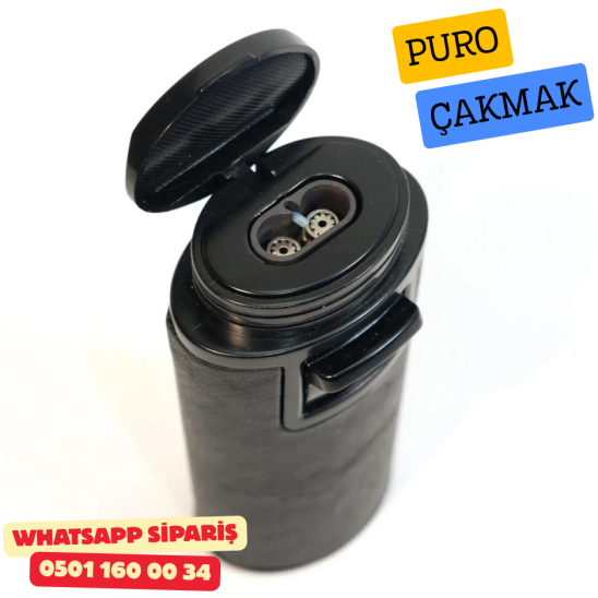Siyah Deri Kaplamalı Çift Torch Puro Çakmak Siyah Deri Kaplamalı Çift Torch Puro Çakmak