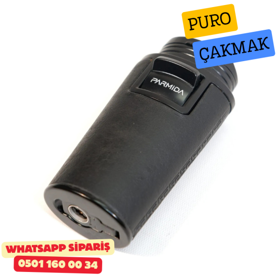 Siyah Deri Kaplamalı Çift Torch Puro Çakmak Siyah Deri Kaplamalı Çift Torch Puro Çakmak