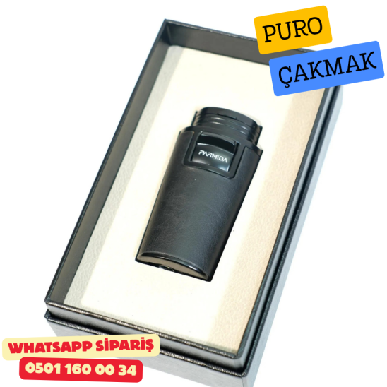 Siyah Deri Kaplamalı Çift Torch Puro Çakmak Siyah Deri Kaplamalı Çift Torch Puro Çakmak