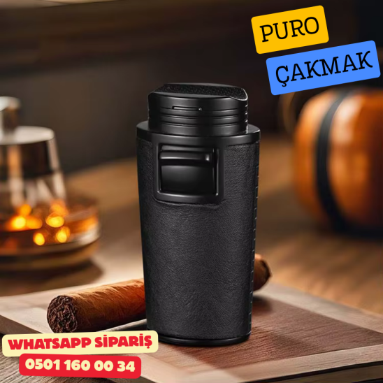 Siyah Deri Kaplamalı Çift Torch Puro Çakmak Siyah Deri Kaplamalı Çift Torch Puro Çakmak