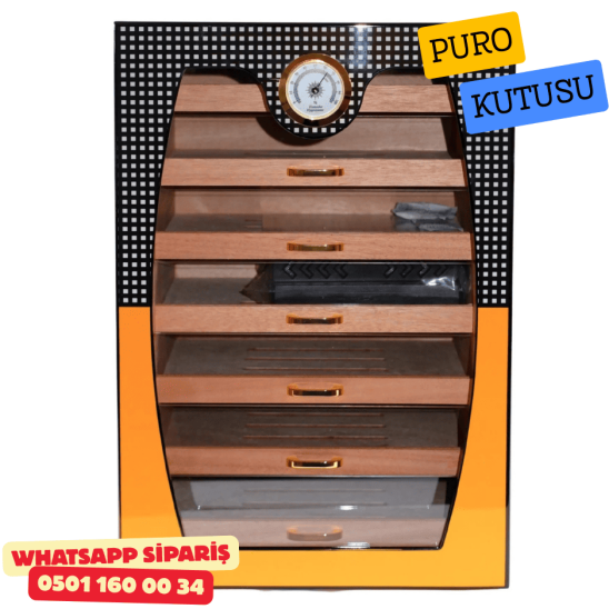 Cohiba Sarı – 7 Çekmeceli Sedir Humidor Puro Kutusu