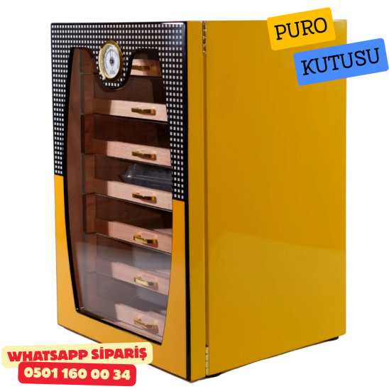 Cohiba Sarı – 7 Çekmeceli Sedir Humidor Puro Kutusu
