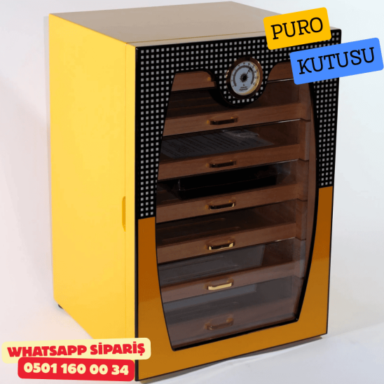 Cohiba Sarı – 7 Çekmeceli Sedir Humidor Puro Kutusu