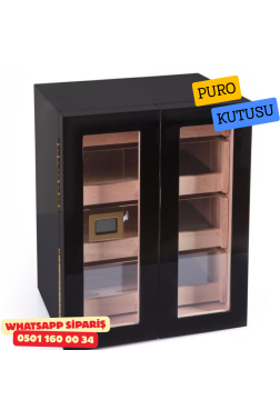 Siyah 4 Çekmeceli Sedir Humidor Puro Kutusu