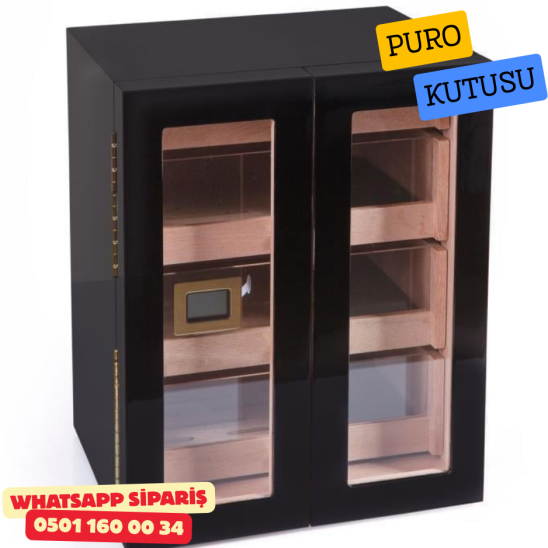 Siyah 4 Çekmeceli Sedir Humidor Puro Kutusu