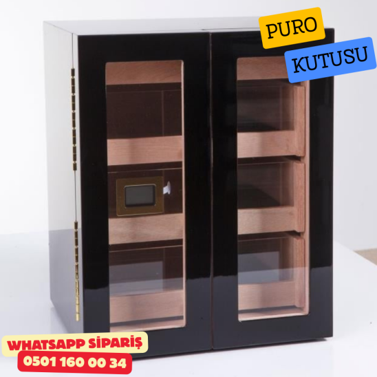 Siyah 4 Çekmeceli Sedir Humidor Puro Kutusu