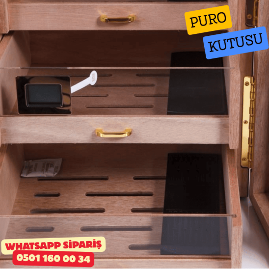 Siyah 4 Çekmeceli Sedir Humidor Puro Kutusu