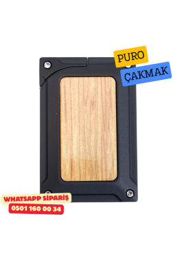 Caseti Siyah / Ahşap Detaylı Jet Flame Puro Çakmak